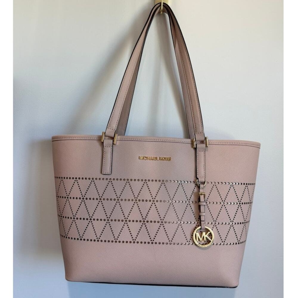 Michael Kors Studded Saffiano‎ Leather Tote Bag Pink Shoulder Bag